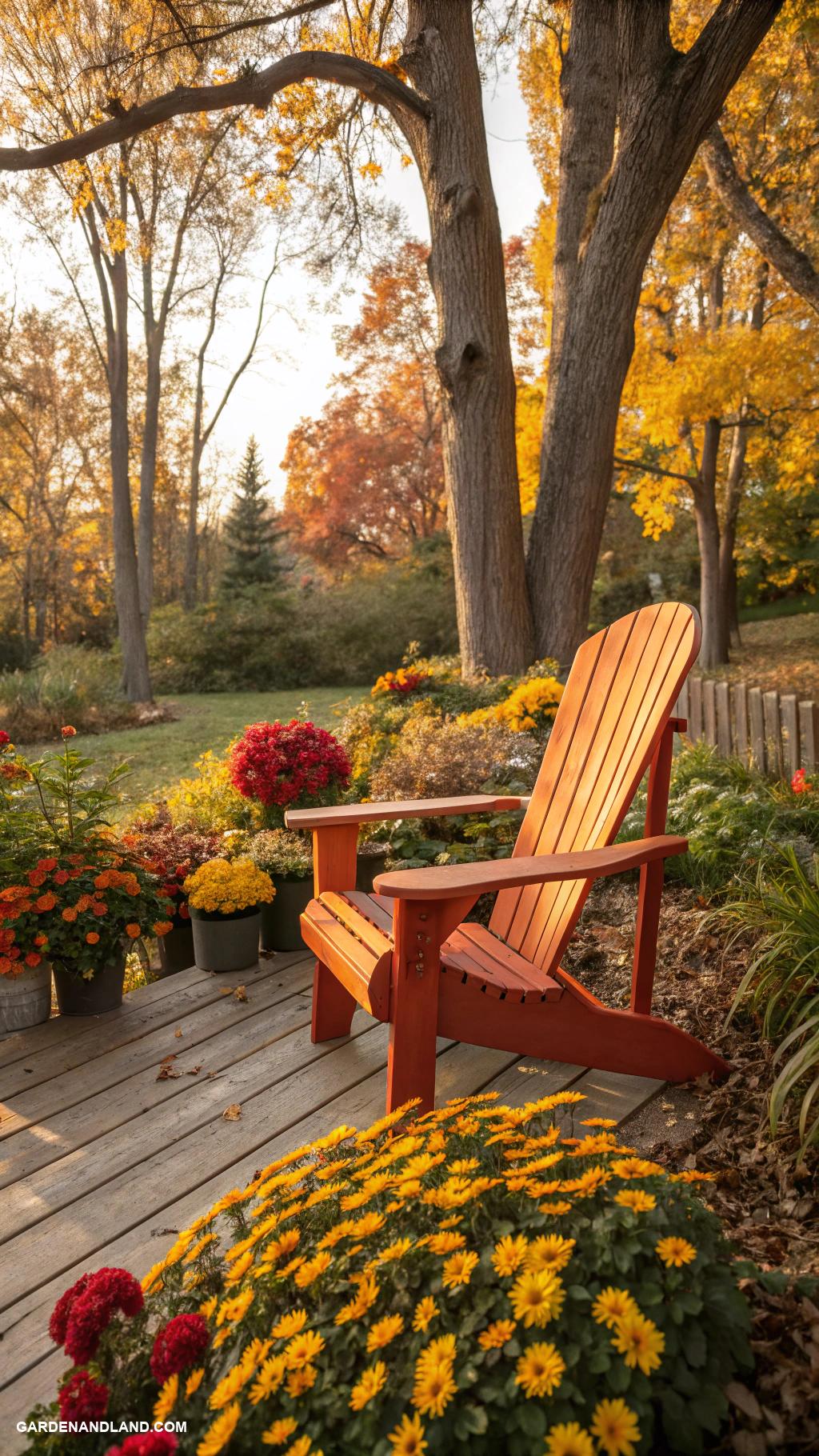 fall backyard ideas Stylish Adirondack chairs in vibrant colors