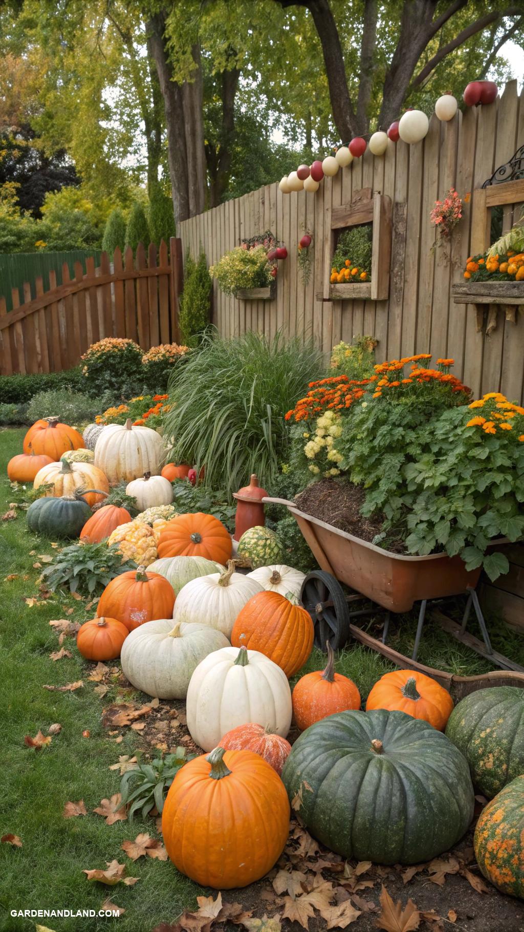 fall exterior house decorating Pumpkin patch with various sizes and colors
