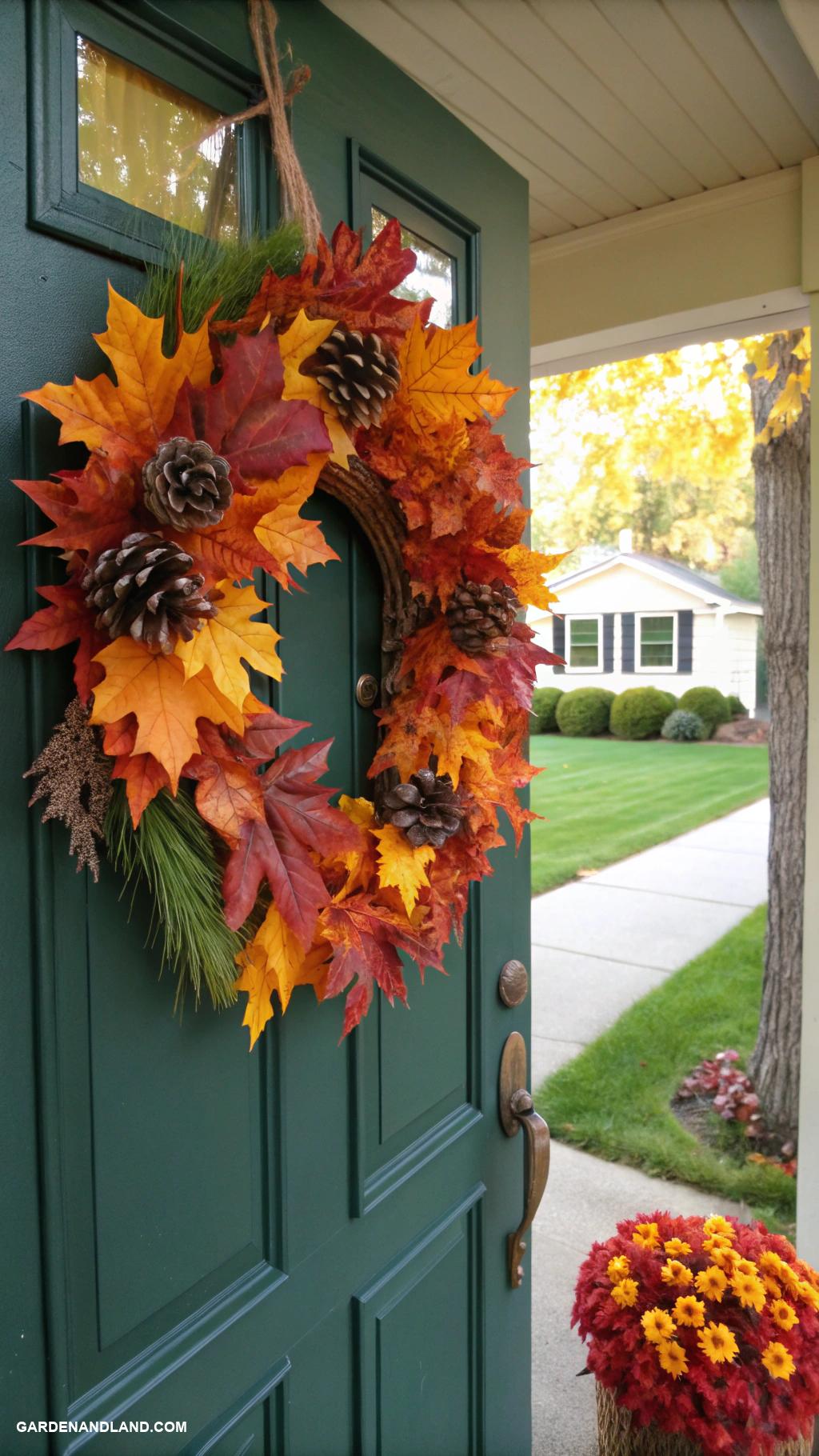 fall front yard ideas Autumn wreath on door
