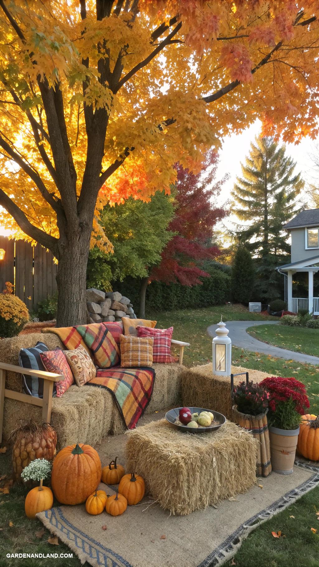 fall front yard ideas Hay bale seating area