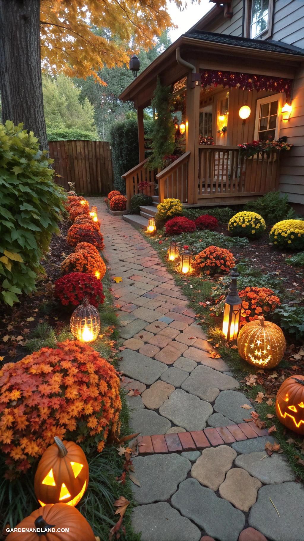 fall front yard ideas Pumpkin pathway lights
