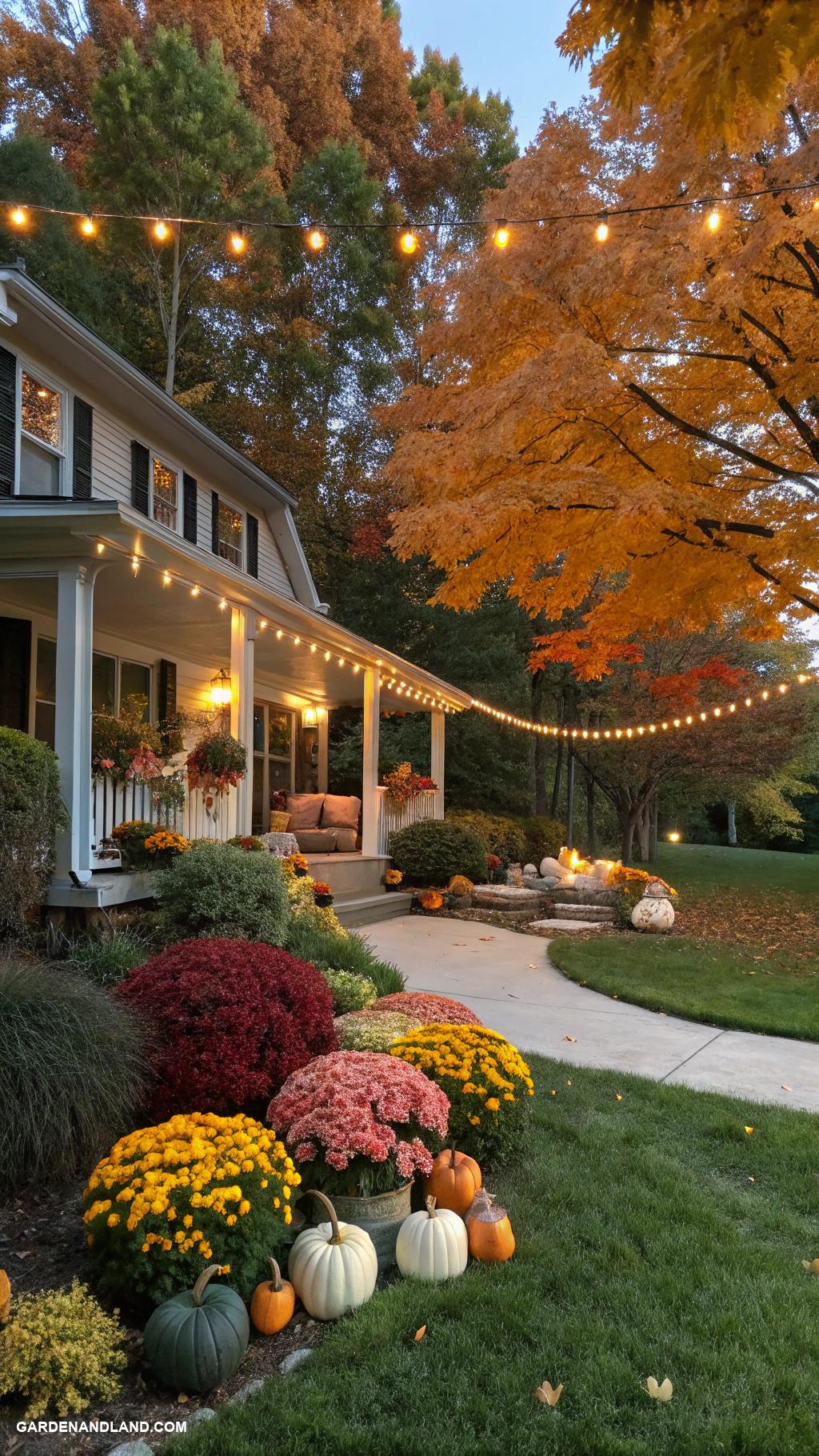 fall front yard ideas Twinkling string lights