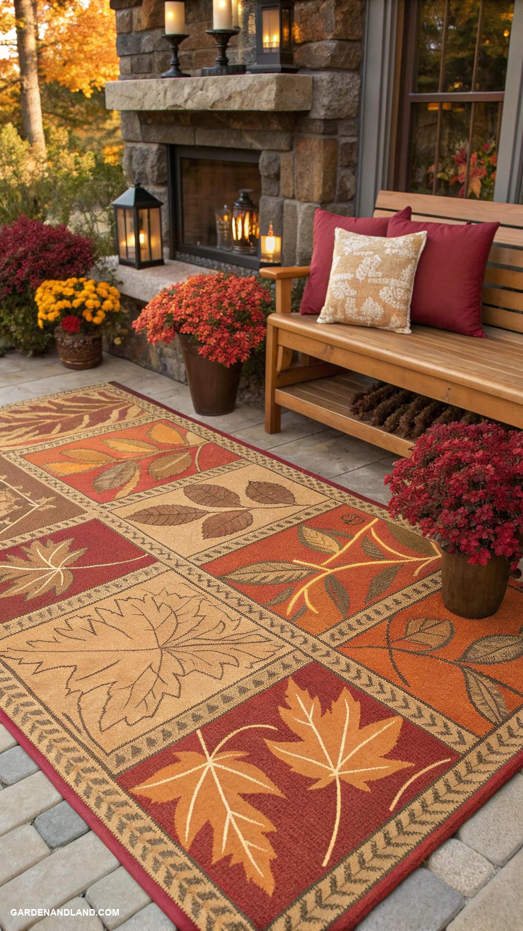 fall patio ideas Chic outdoor rug for added coziness