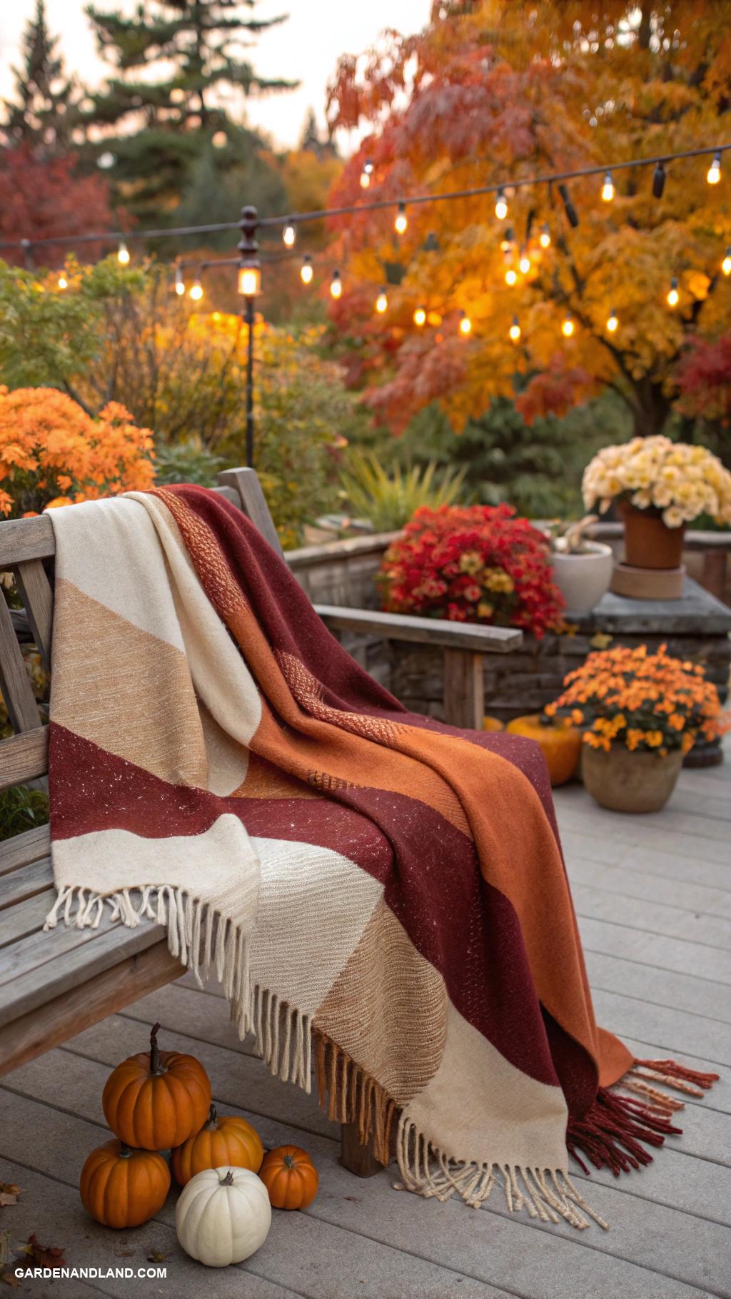fall patio ideas Layered blankets for comfort and warmth