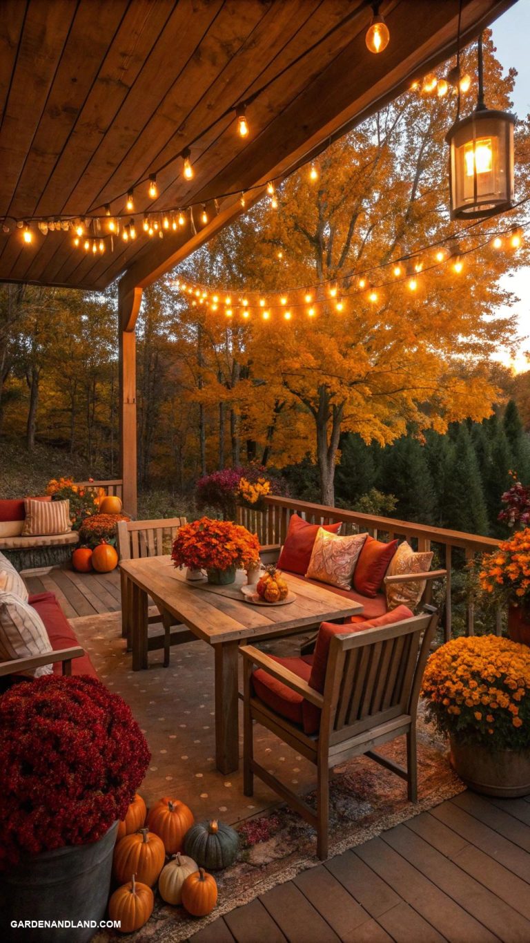 fall patio ideas String lights for magical evening ambiance
