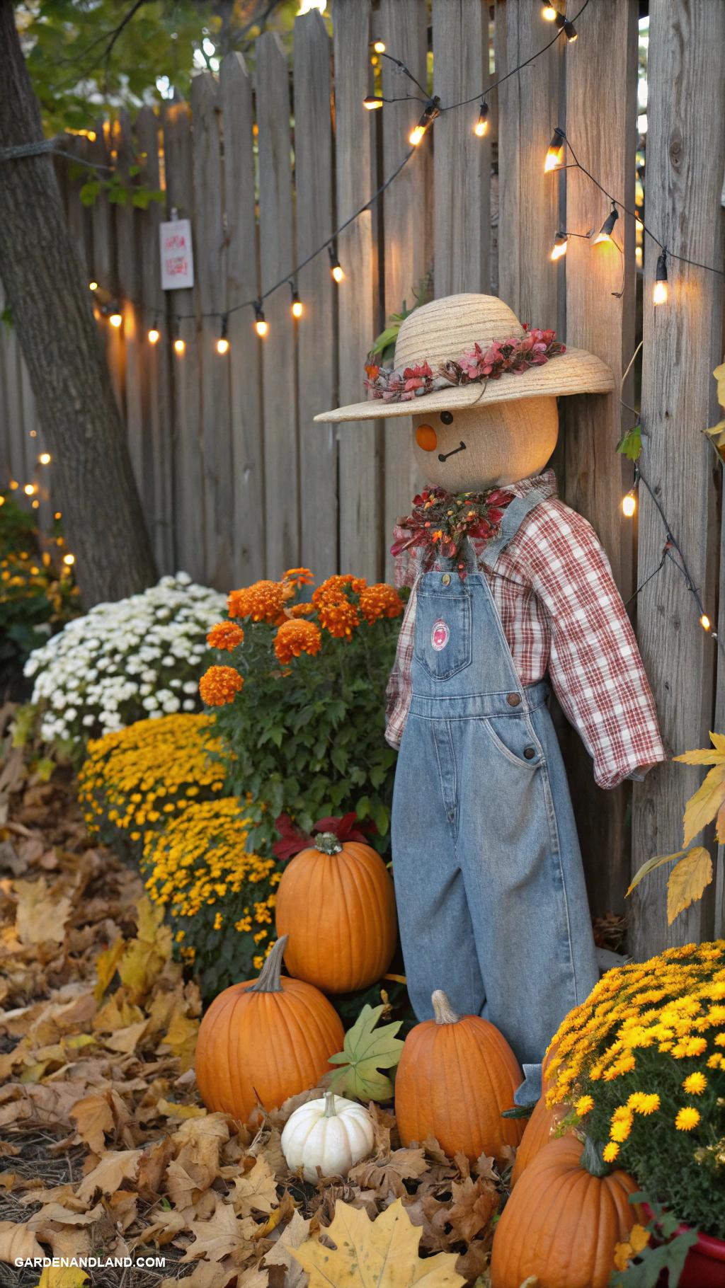 fall yard decorations Scarecrow with vintage clothing