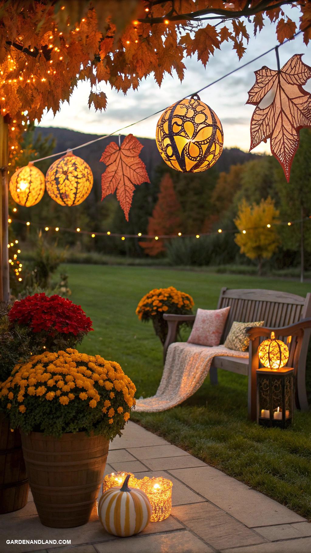 fall yard decorations String lights with fall leaf designs