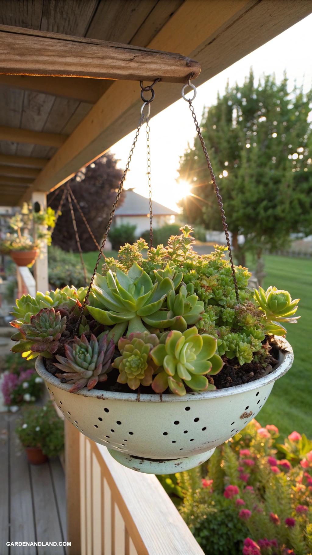 flower planter ideas Colander hanging planters for succulents