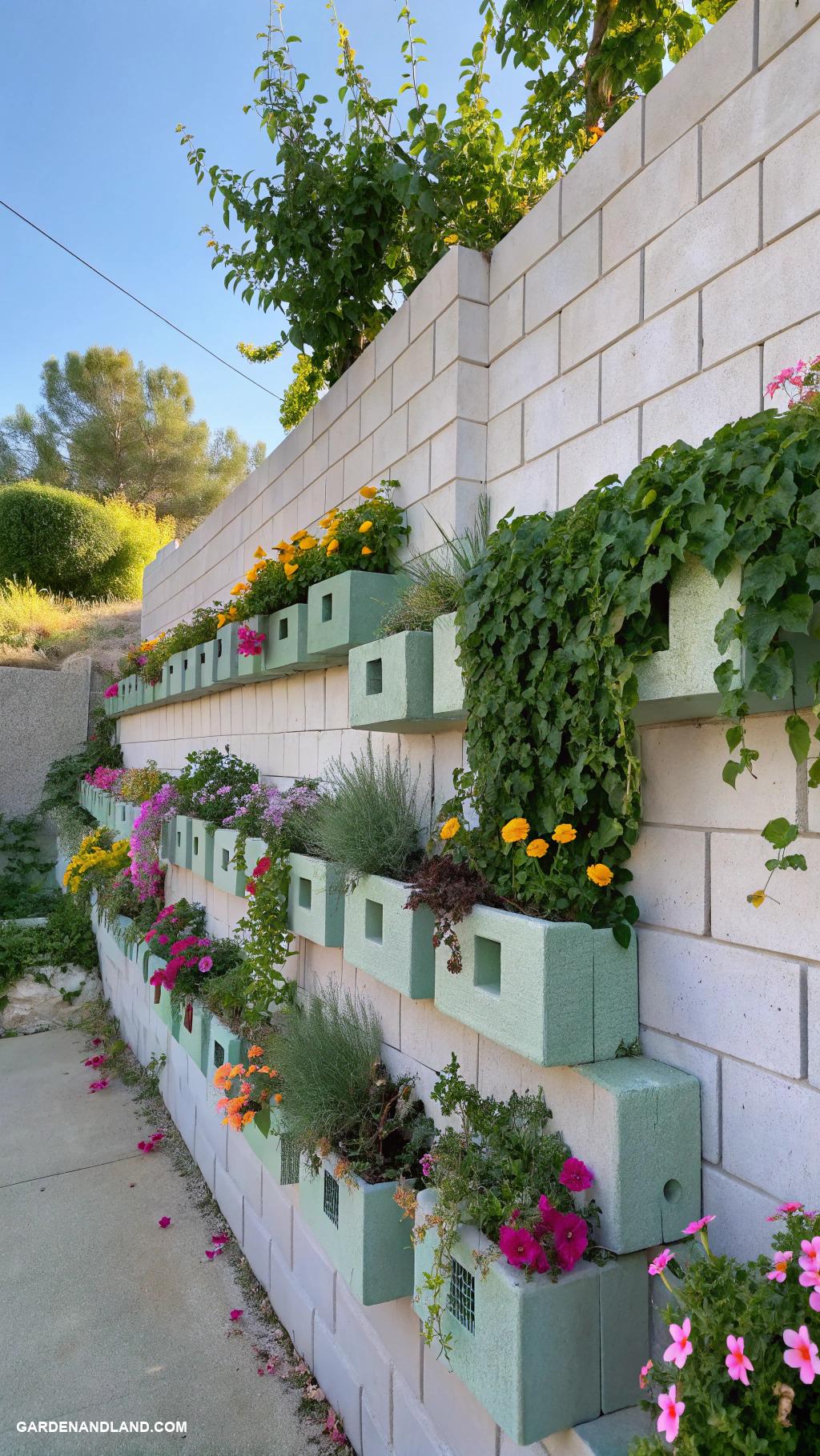 flower planter ideas Concrete cinder block garden wall