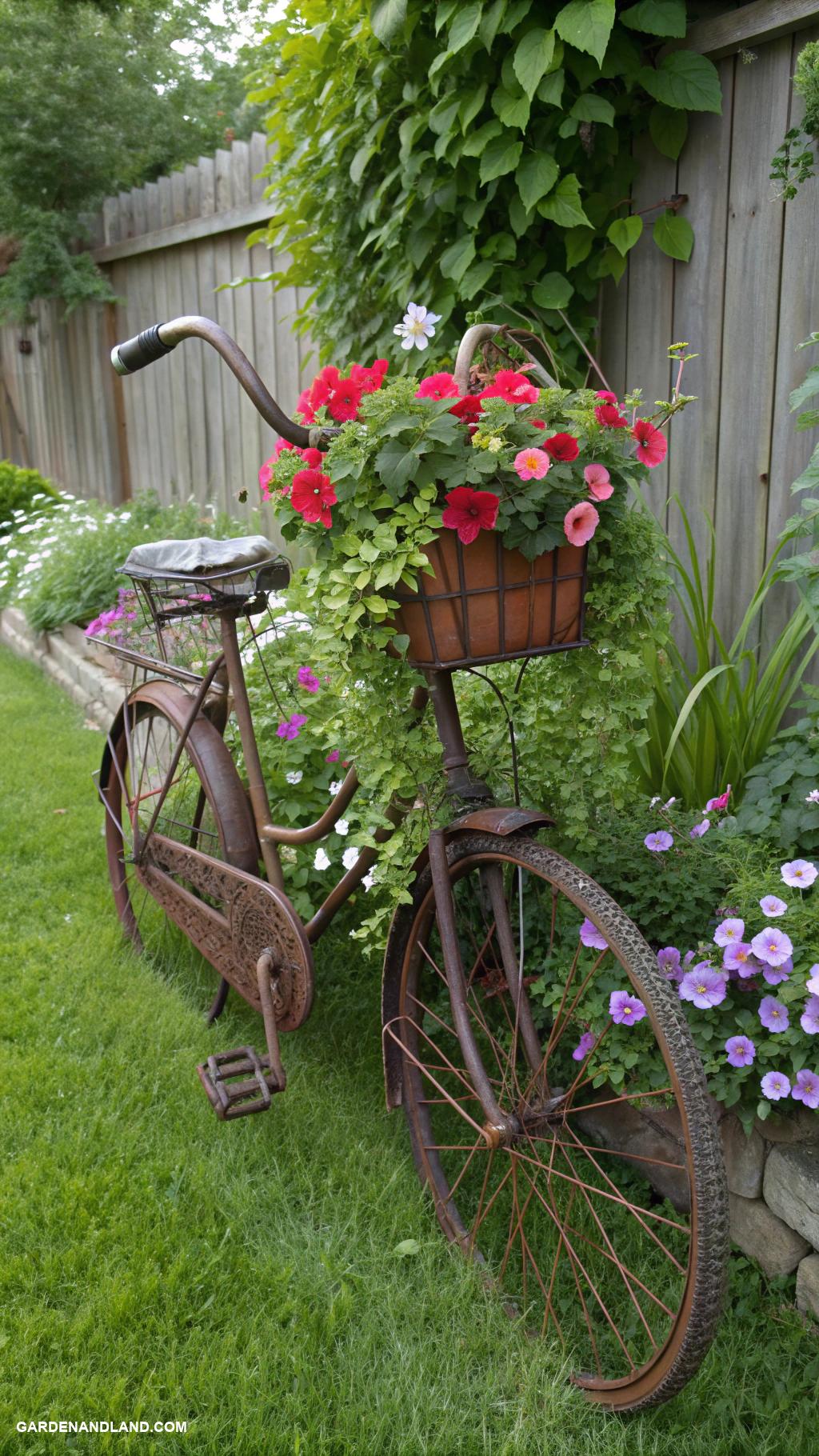 flower planter ideas Old bicycle as unique garden feature
