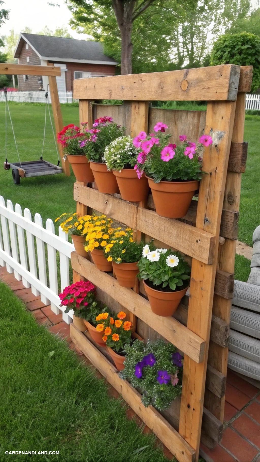 flower planter ideas Wooden pallet vertical garden installation