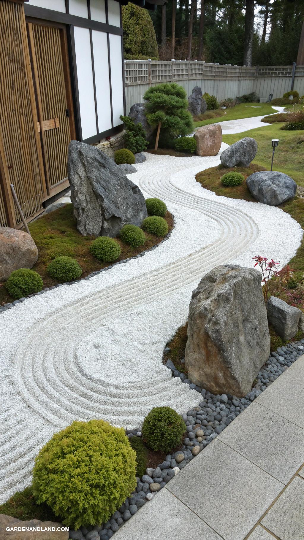 front yard landscaping Zen rock garden with minimalist design