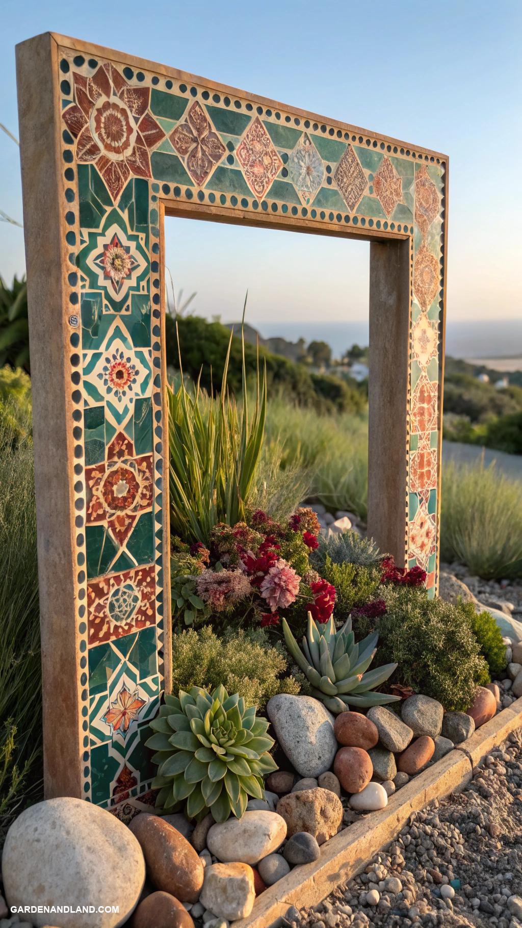 rock garden borders Ceramic tiles forming a mosaic border