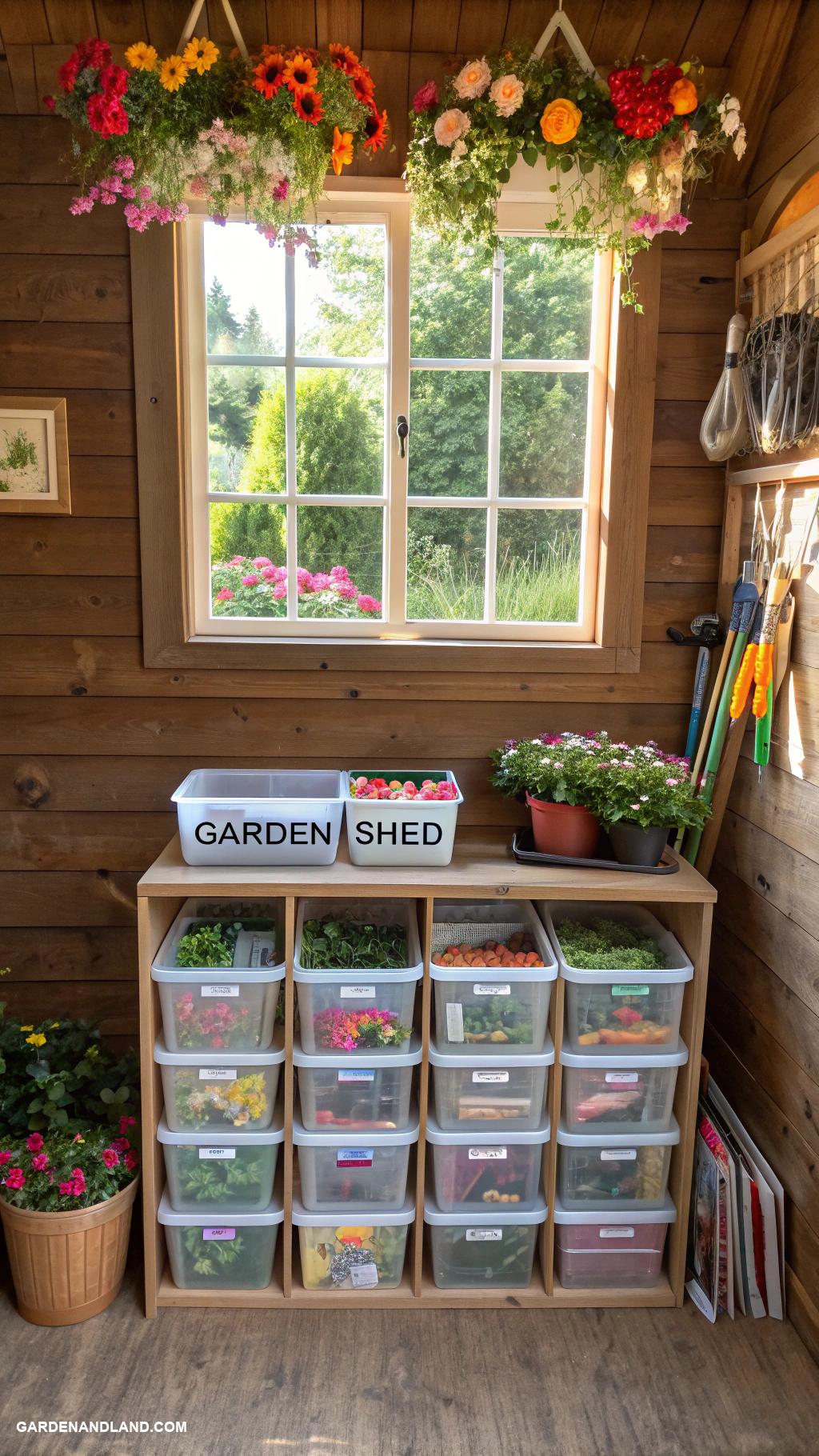 shed organization ideas Clear bins for easy inventory viewing