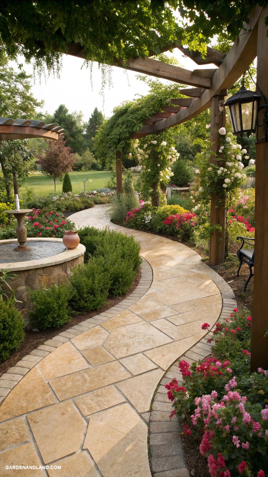 travertine walkways Curved travertine paths for natural flow
