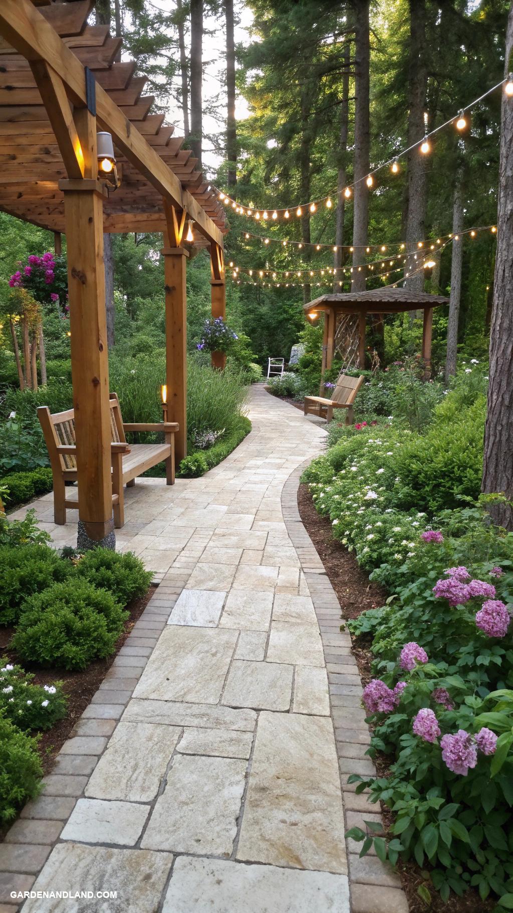 travertine walkways Frame walkways with rustic wood accents