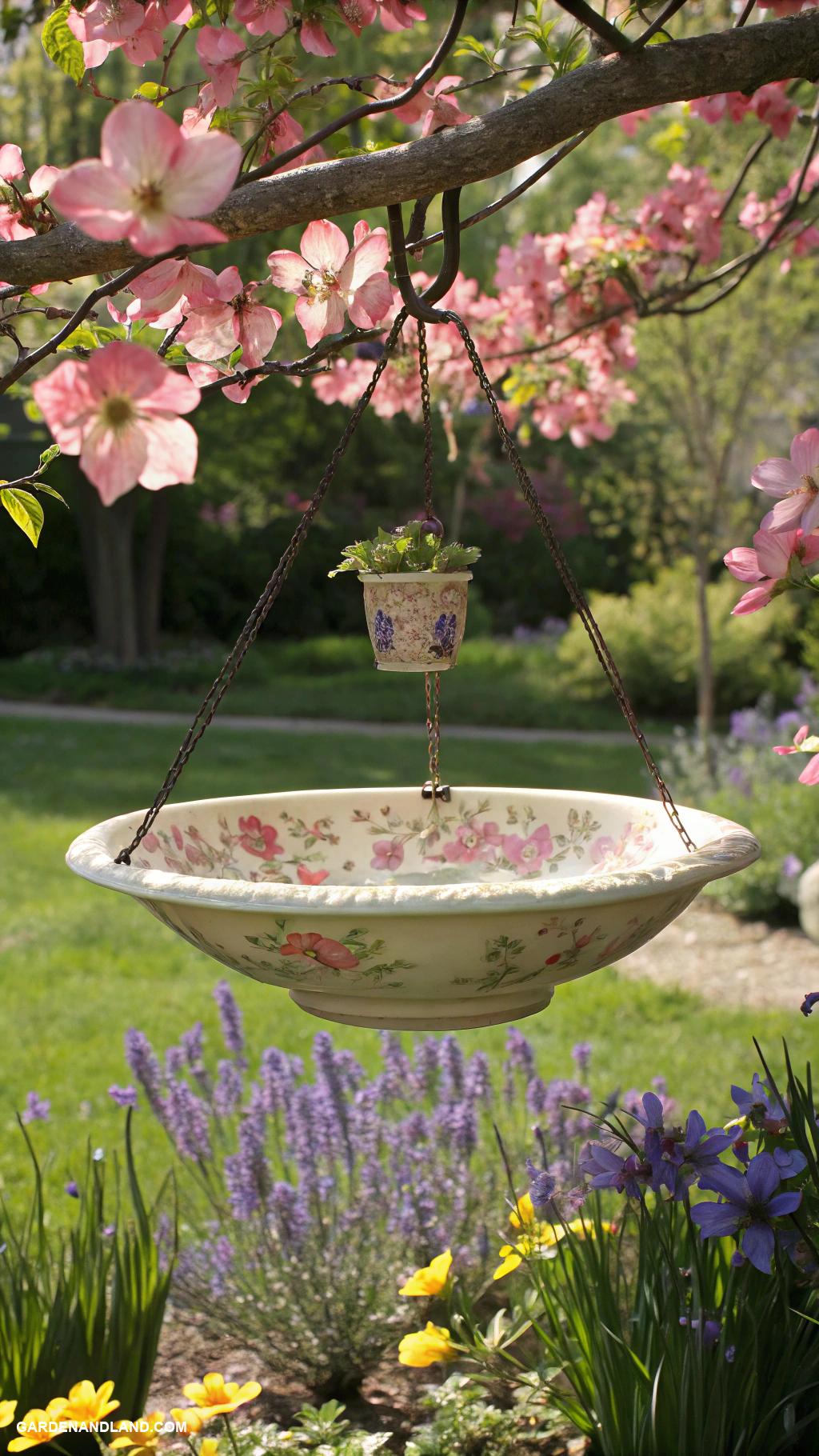 bird bath ideas landscaping Hanging bird bath from branches