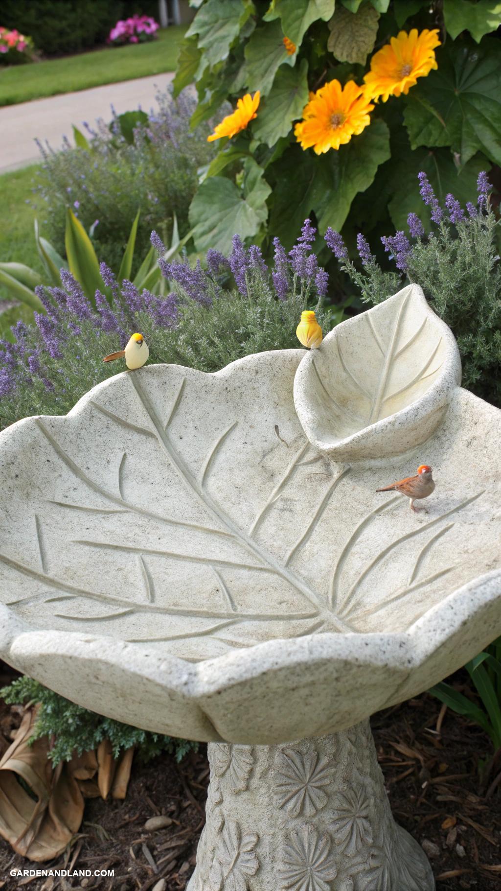 bird bath ideas landscaping Large leaf shaped concrete bird bath