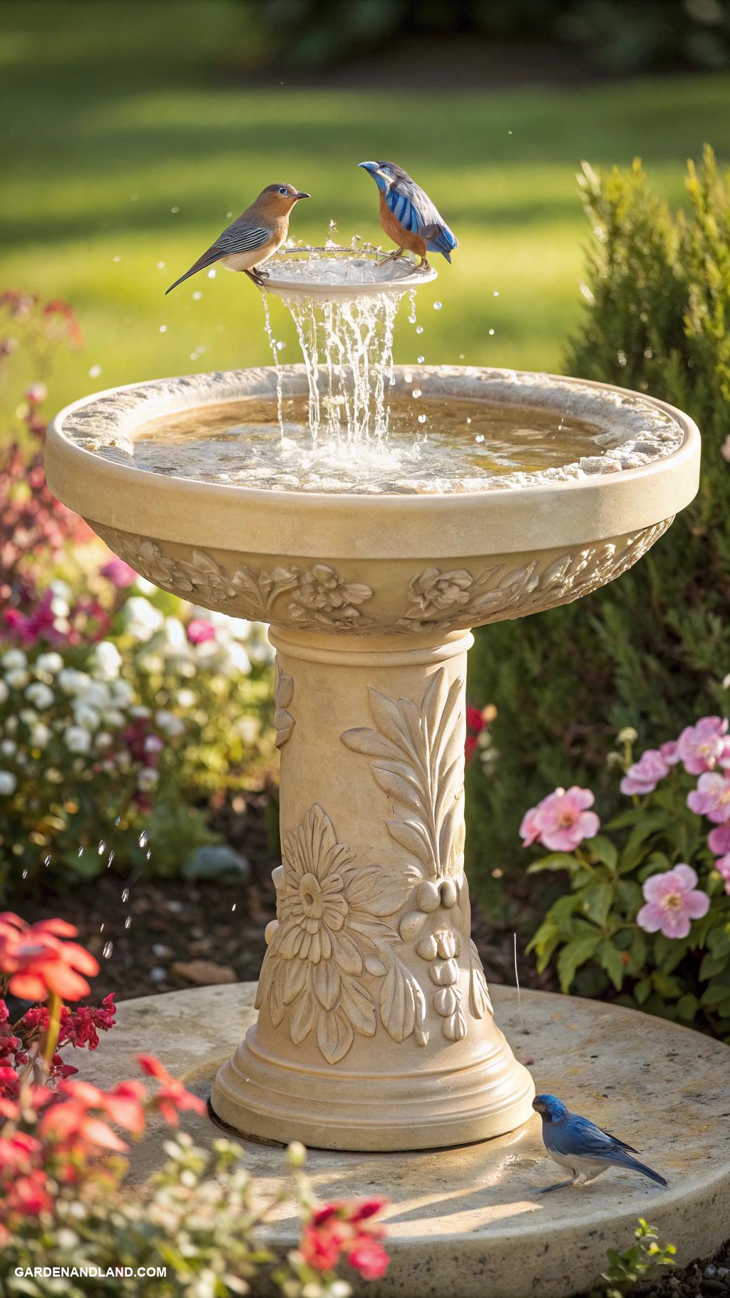 bird bath ideas landscaping Solar powered fountain bird bath