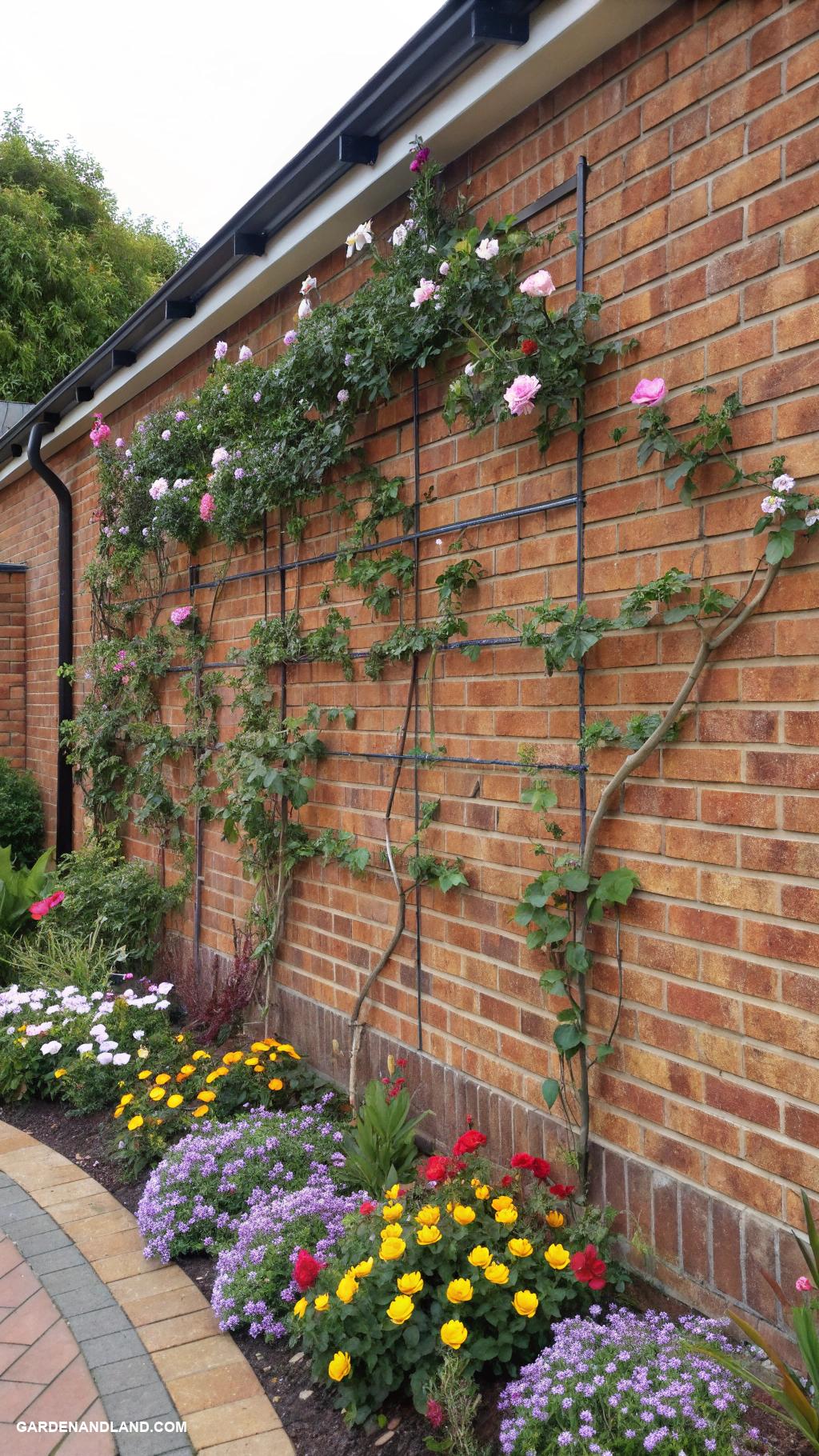 brick flower bed borders Brick vertical wall borders for climbing plants