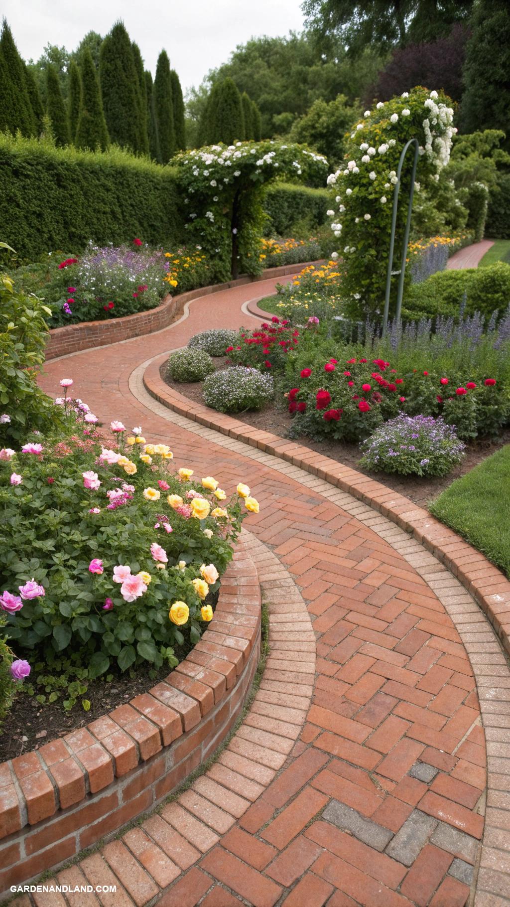 brick flower bed borders Curved brick paths for flowing flower beds