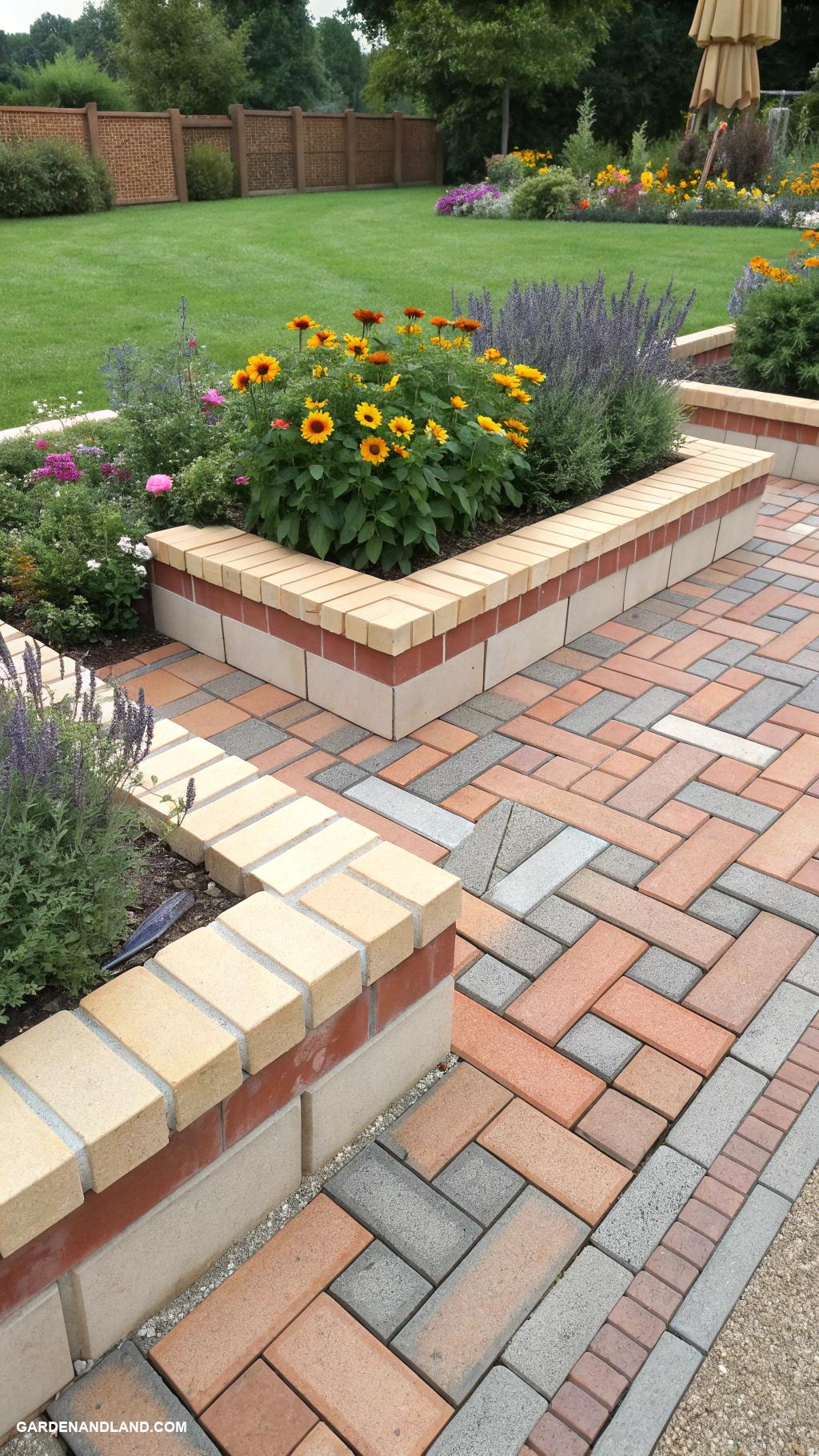 brick flower bed borders Geometric brick patterns for modern appeal