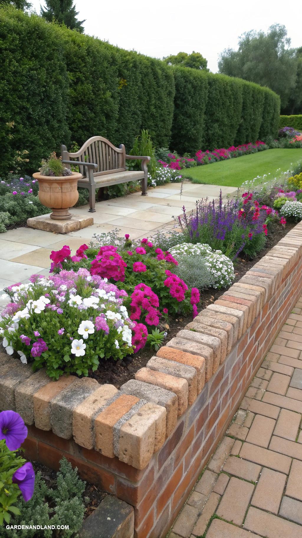 brick flower bed borders Half brick borders for minimalist elegance