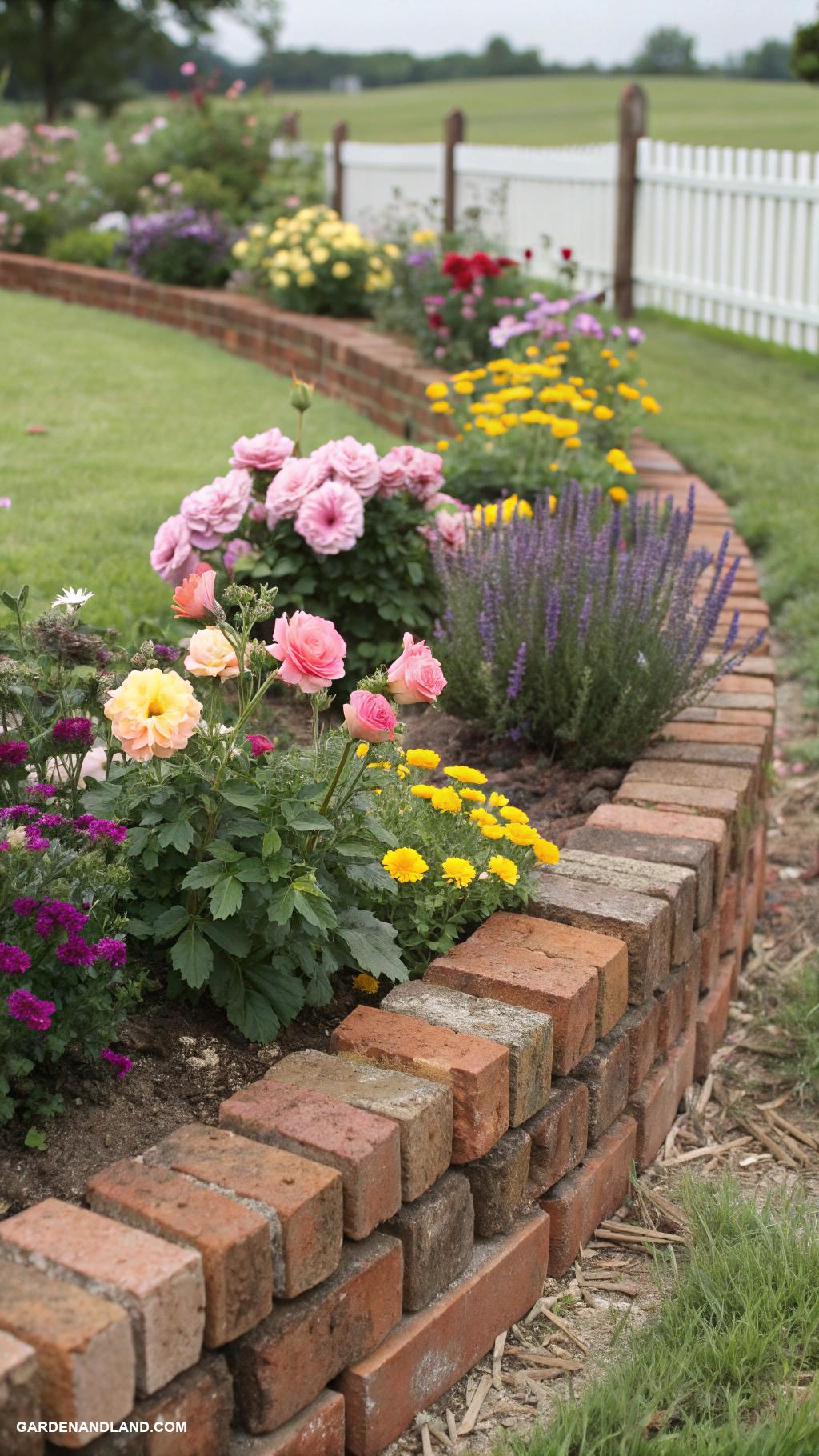 brick flower bed borders Layered brick borders for depth and texture