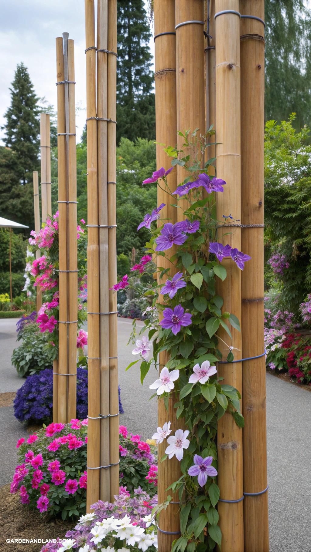 clematis trellis ideas Bamboo poles grouped for natural elegance