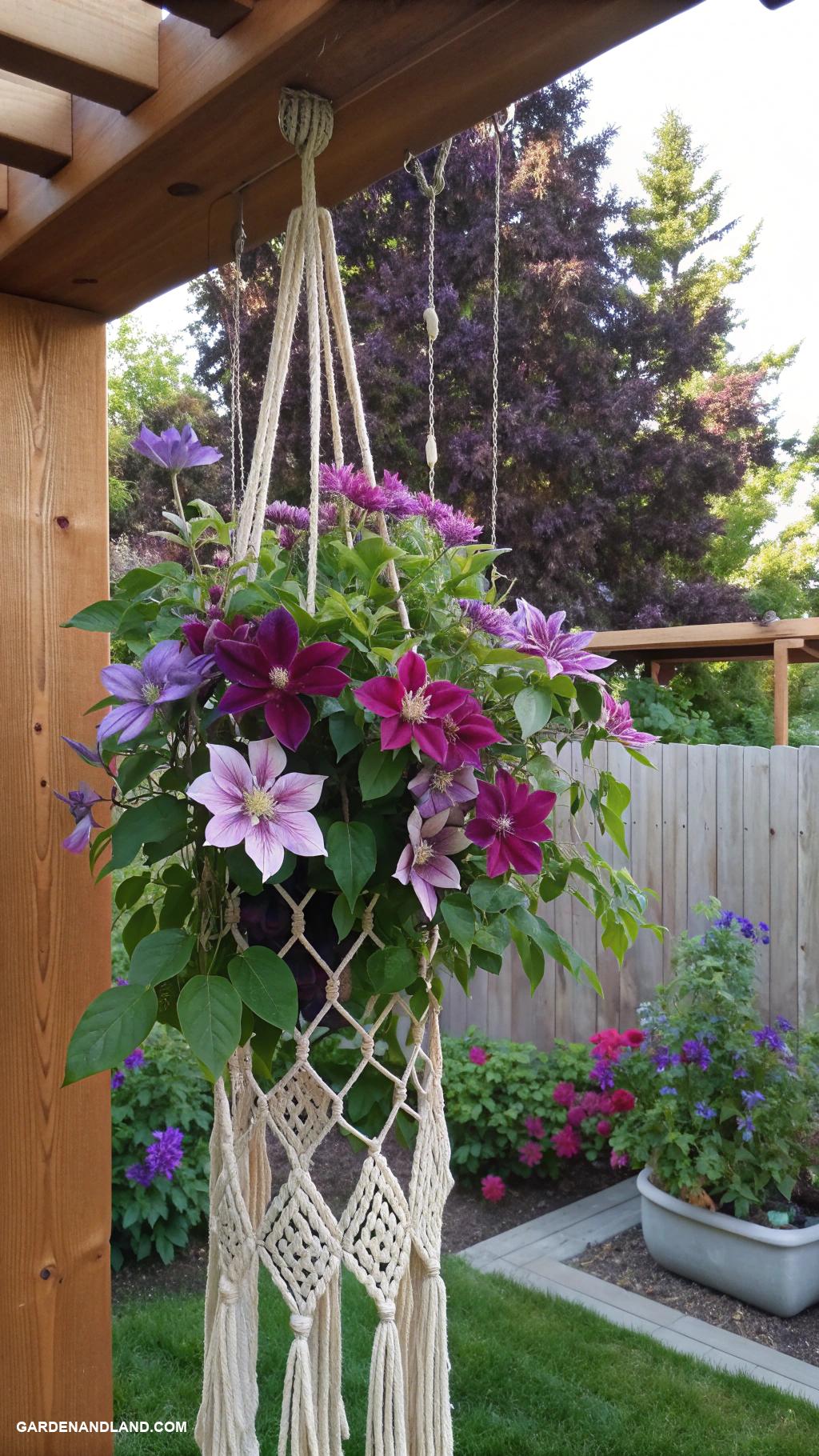 clematis trellis ideas Hanging trellis with macramy design