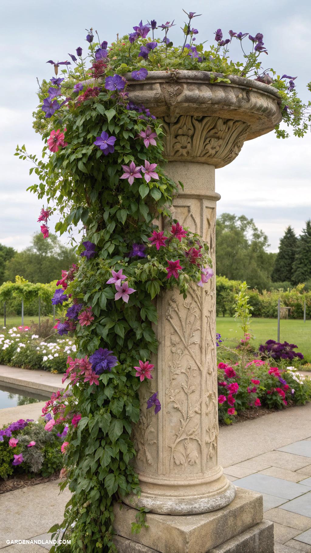 clematis trellis ideas Stone pillars supporting a vertical garden
