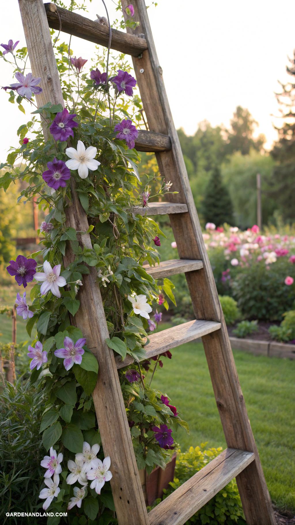 clematis trellis ideas Wooden ladder transformed into a unique support