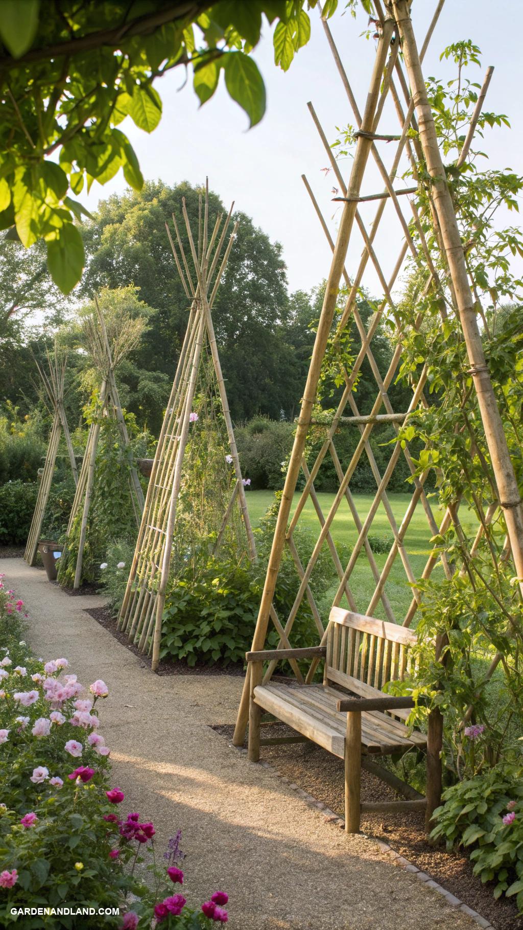 climbing trellis ideas Bamboo stakes arranged in geometric shapes