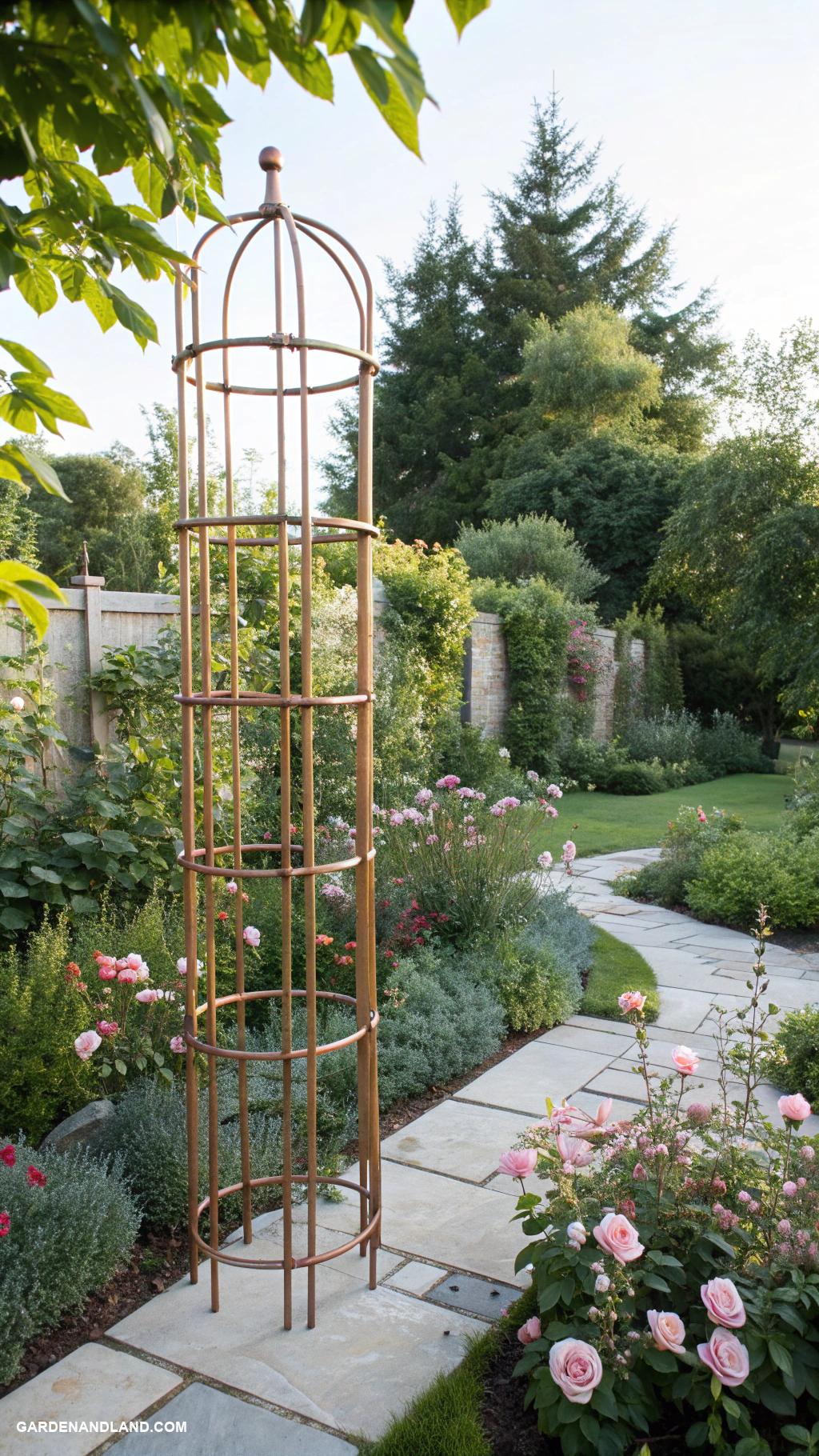 climbing trellis ideas Copper pipes forming a modern trellis structure