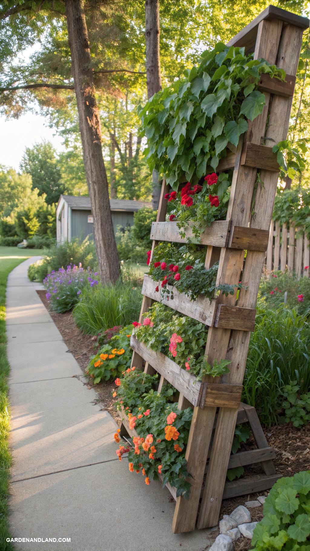 climbing trellis ideas Recycled wooden pallets for rustic charm