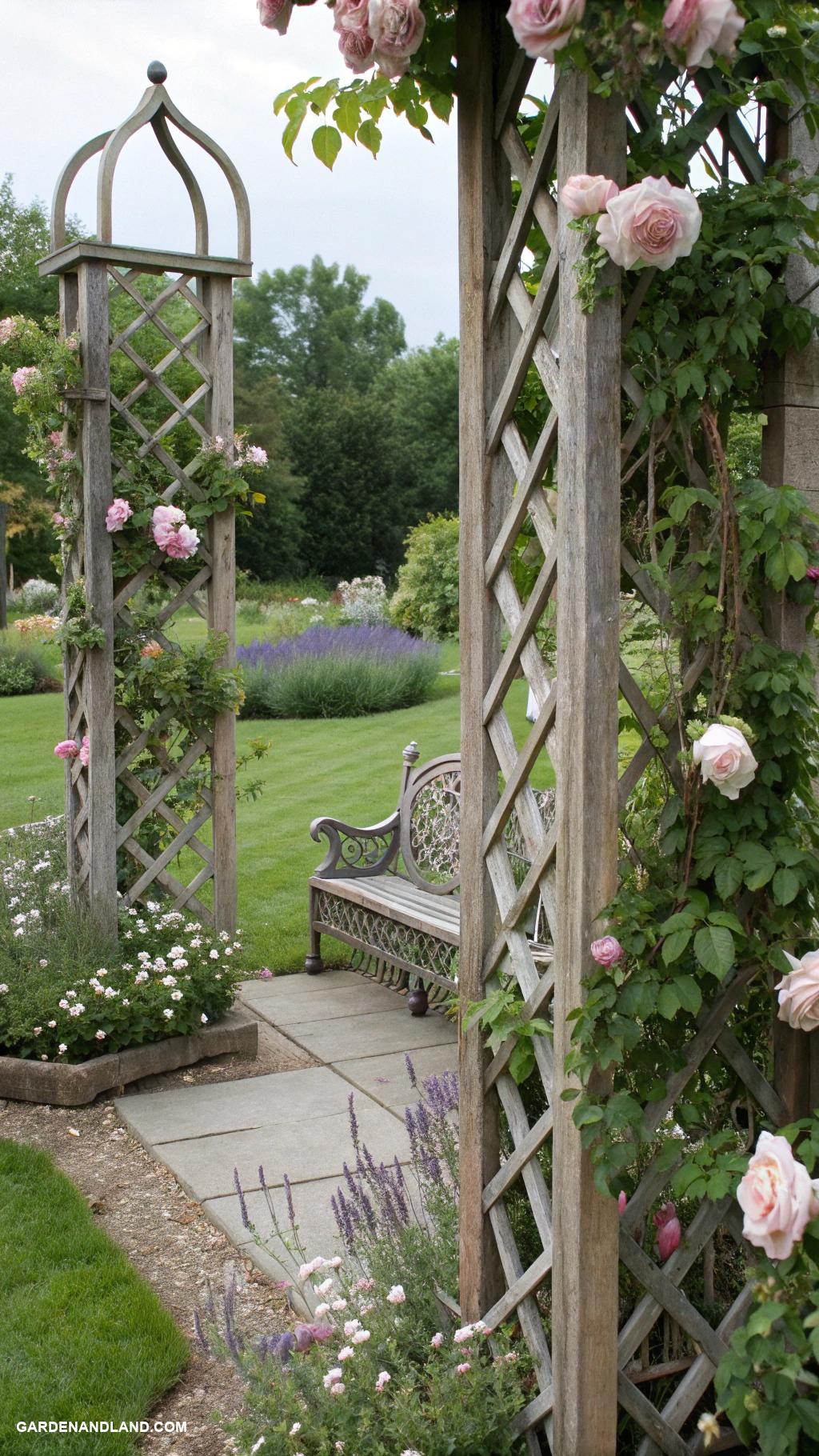 coquette garden Delicate climbing vines on trellises
