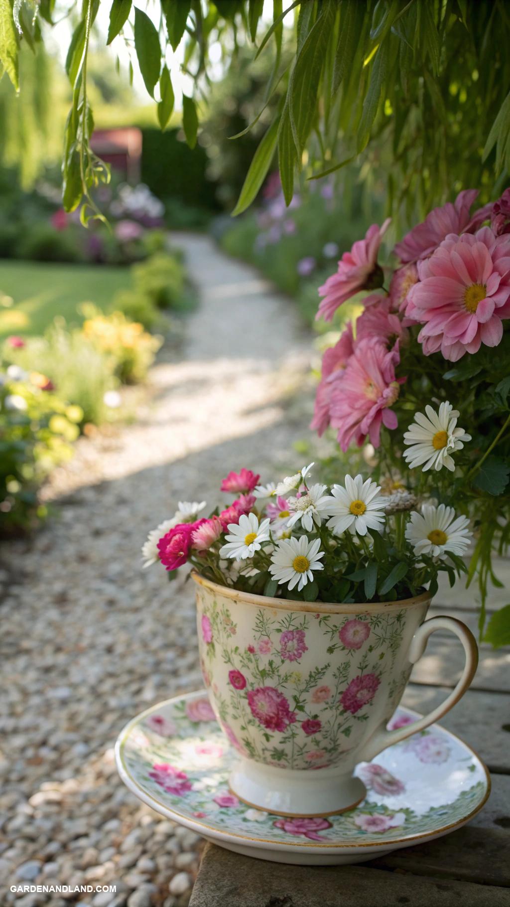 coquette garden Vintage teacup flower planters