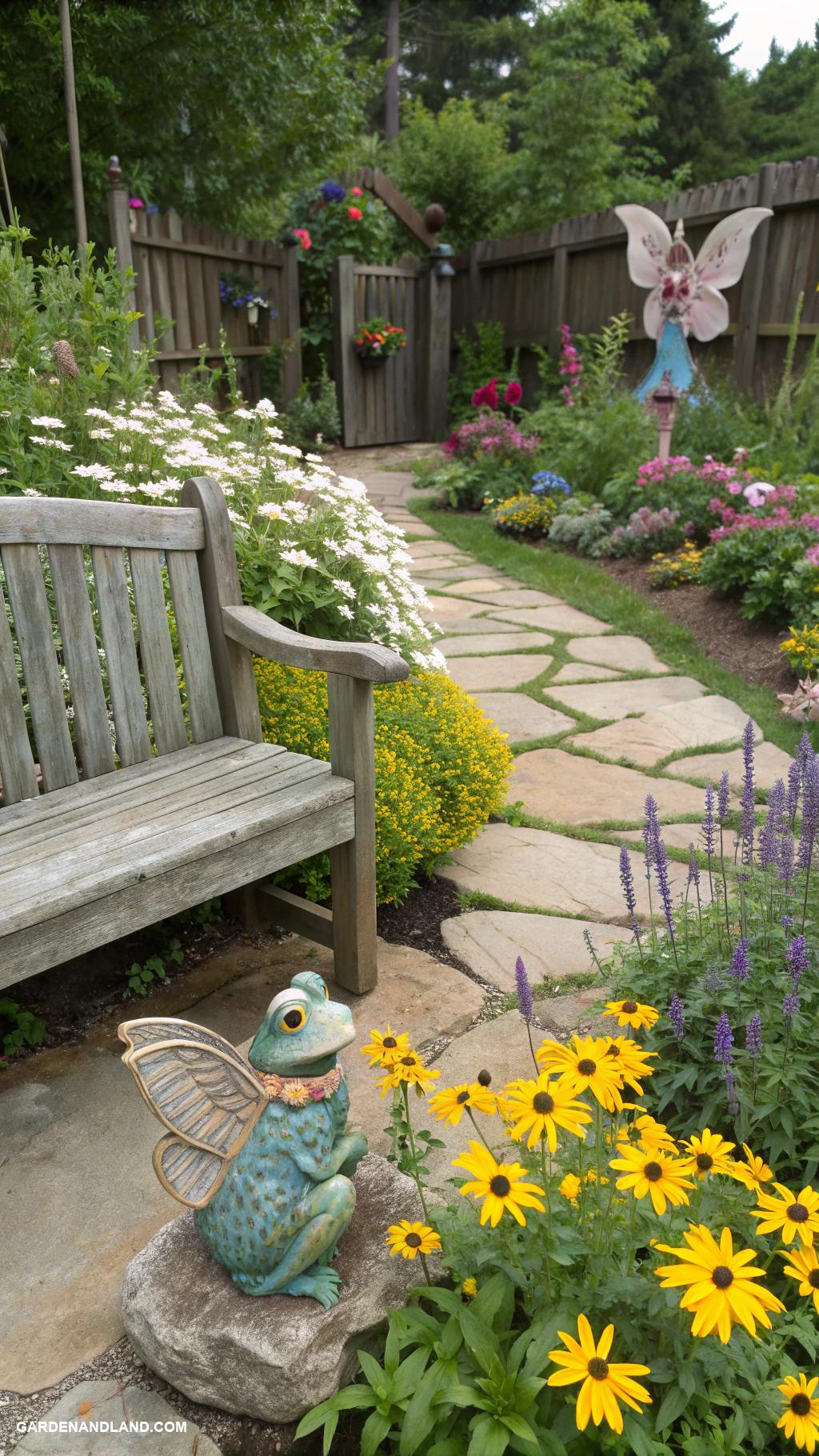 cottage garden Add whimsical garden art and sculptures