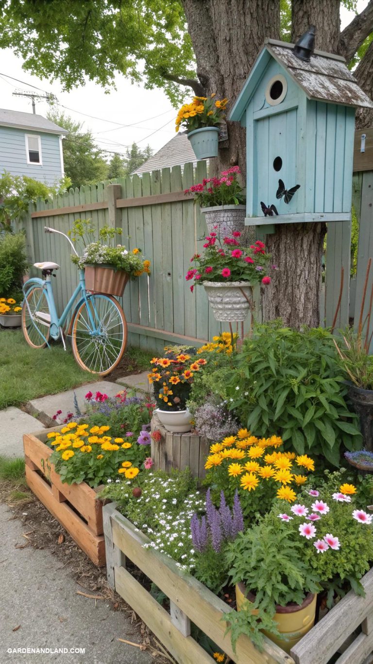 cottage garden Use repurposed materials for quirky decor