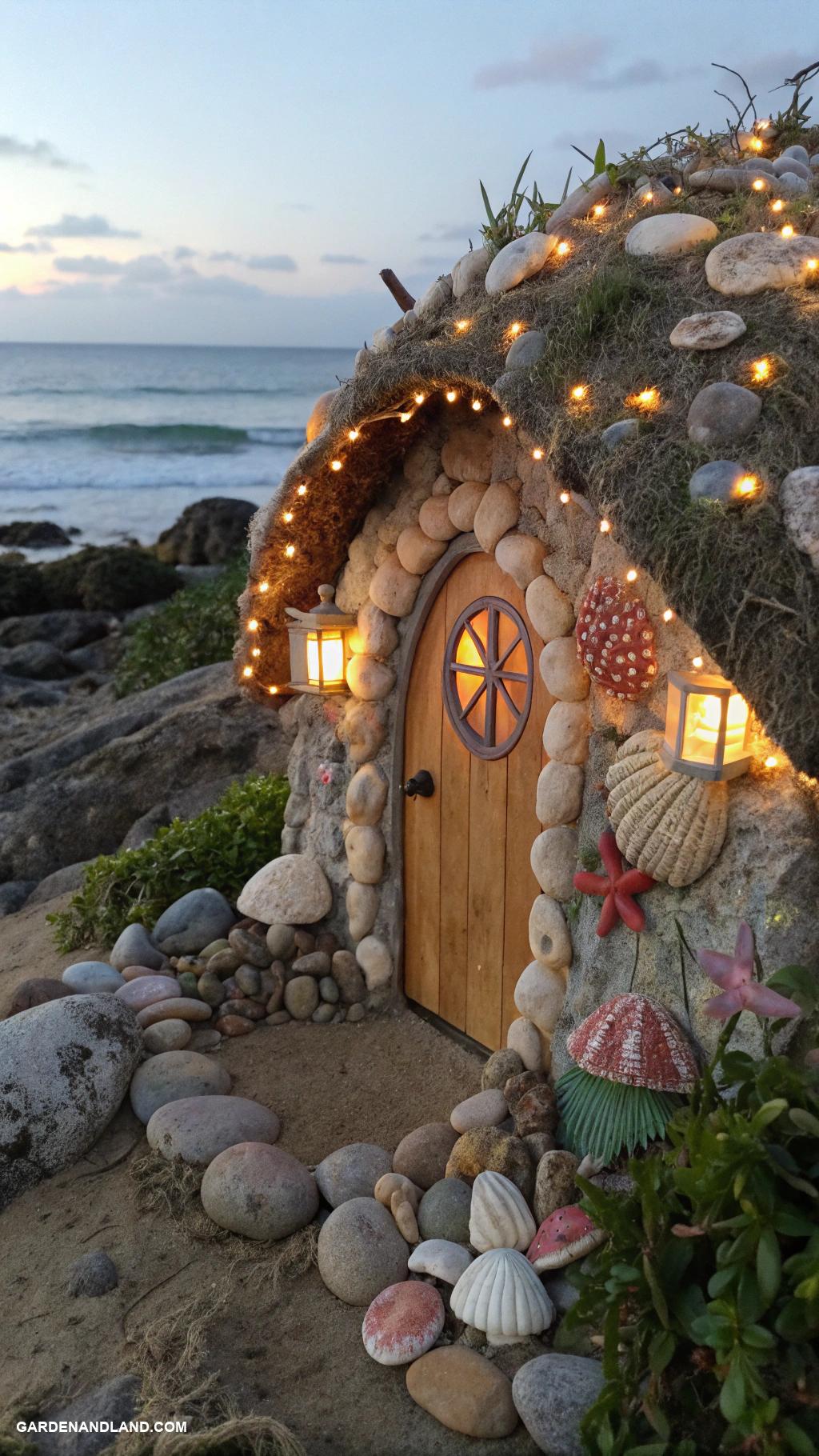 diy fairy house Shell encrusted coastal fairy dwelling
