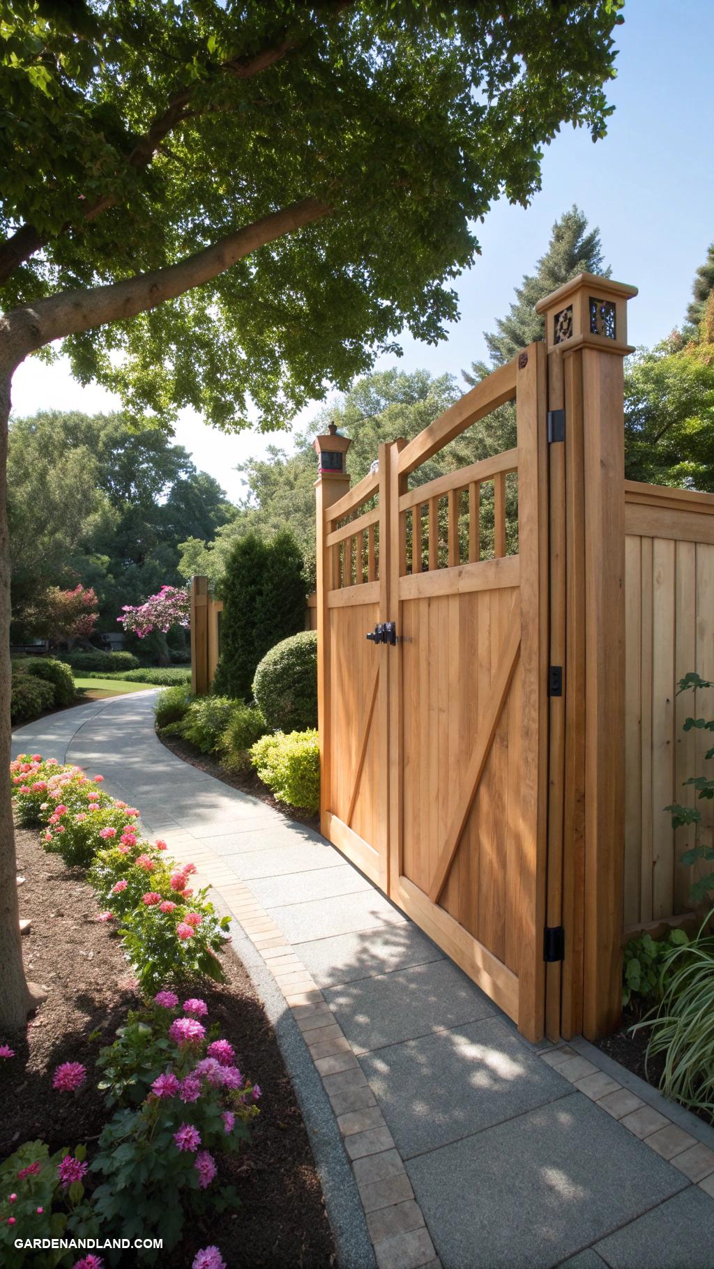 driveway entrance gate ideas Cedar planks with natural wood finish