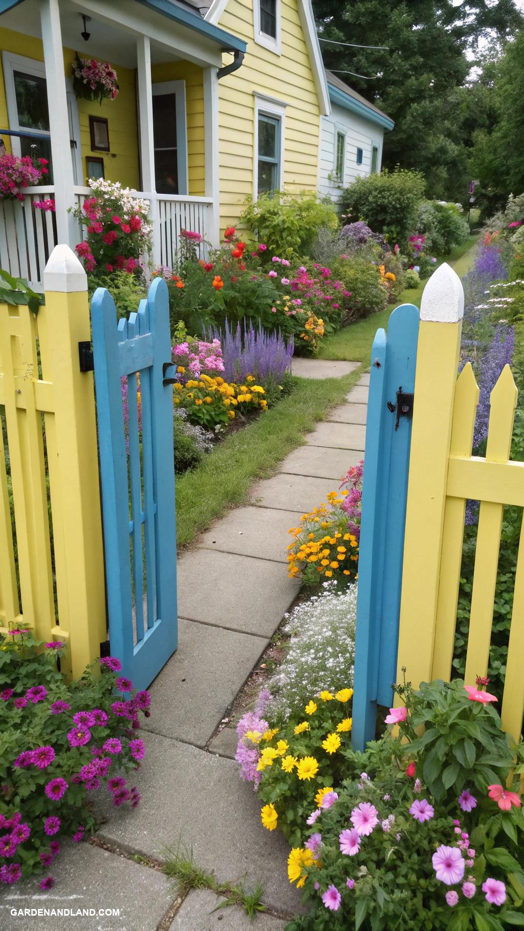 driveway entrance gate ideas Colorful picket fence with garden flowers