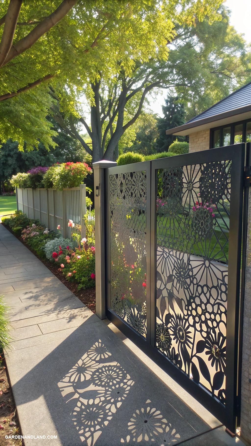 driveway entrance gate ideas Modern sliding gate with laser cut patterns