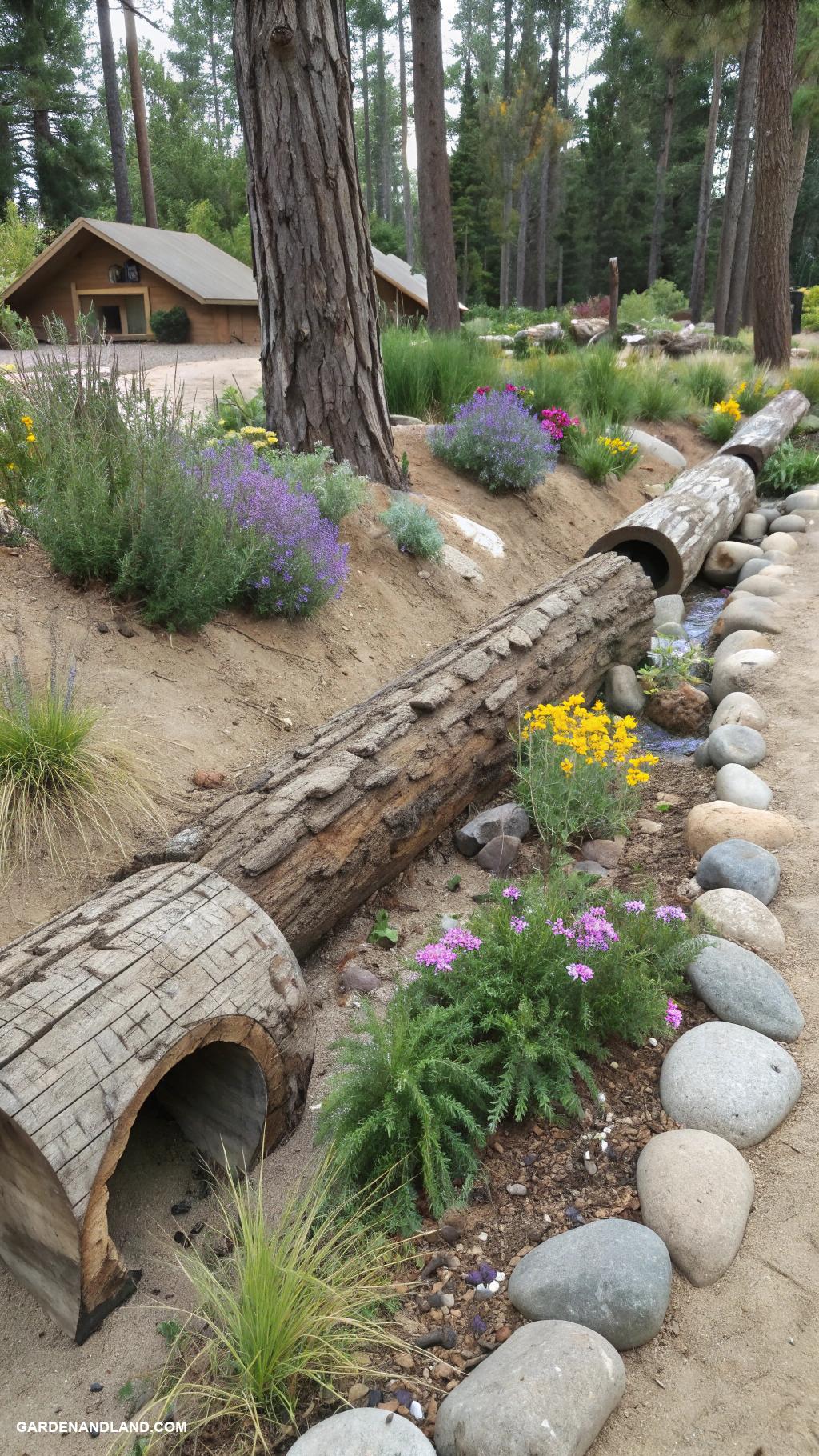 dry creek bed Create wildlife habitats with logs