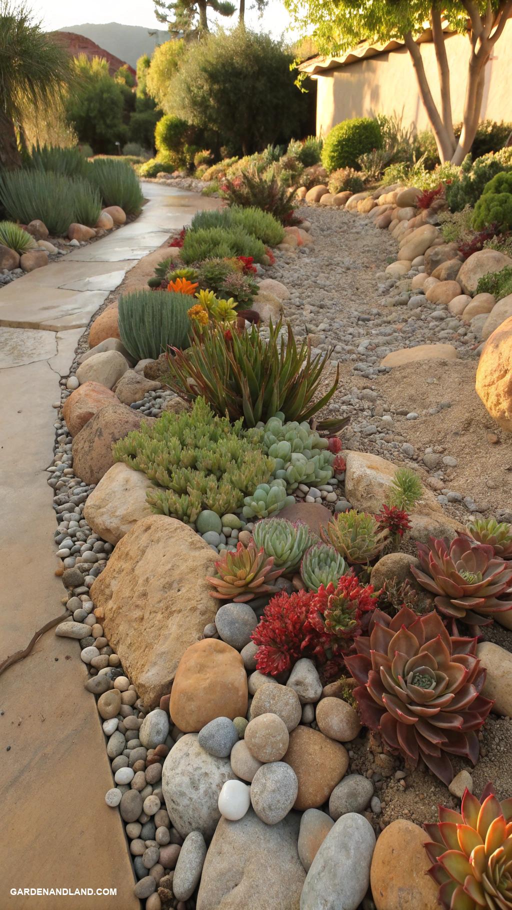 dry creek bed Plant succulents along the edges