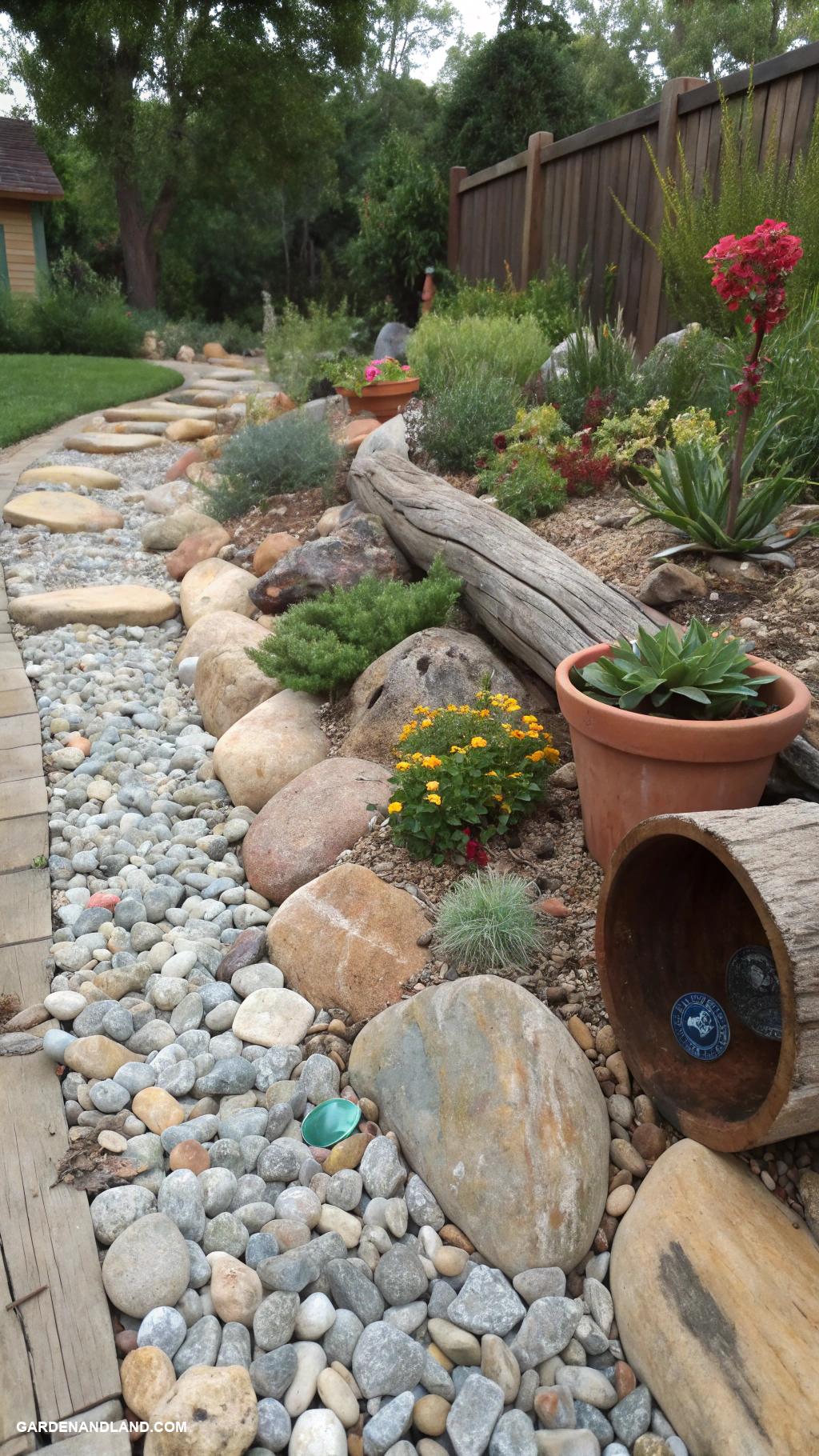 dry creek bed Utilize salvaged materials for aesthetics