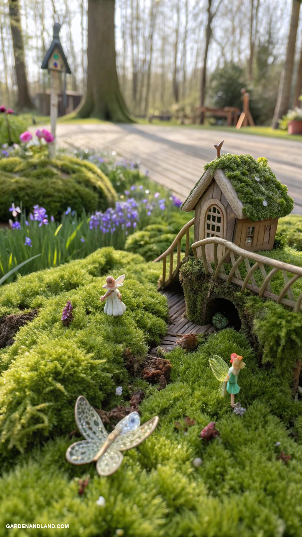 fairy garden ideas Bed of moss with fairy sized figurines