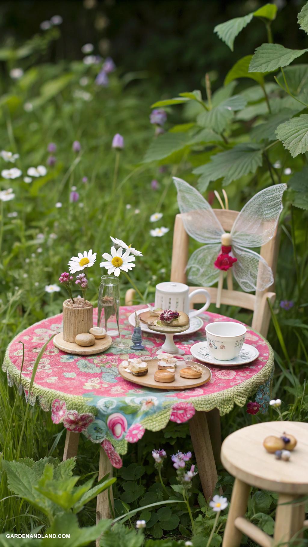 fairy garden ideas Fairy tea party with miniature furniture