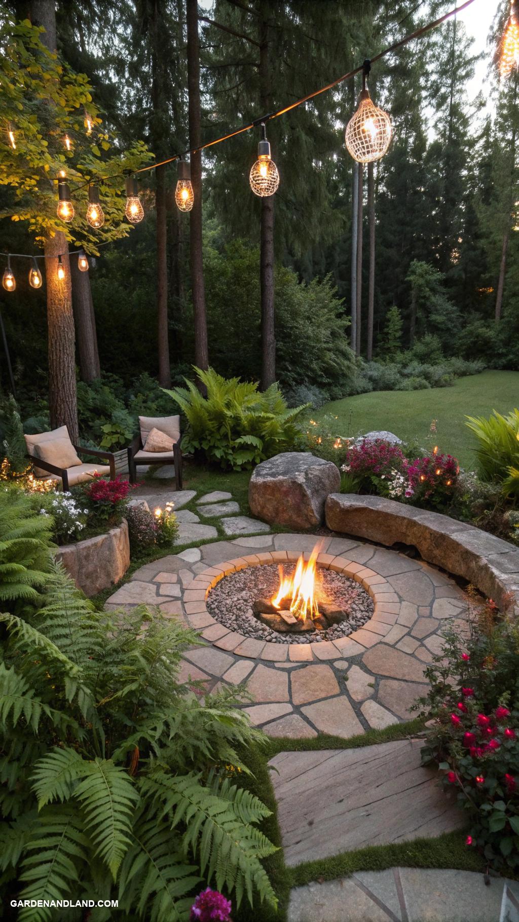 fire pit landscaping Add hanging lanterns for evening illumination