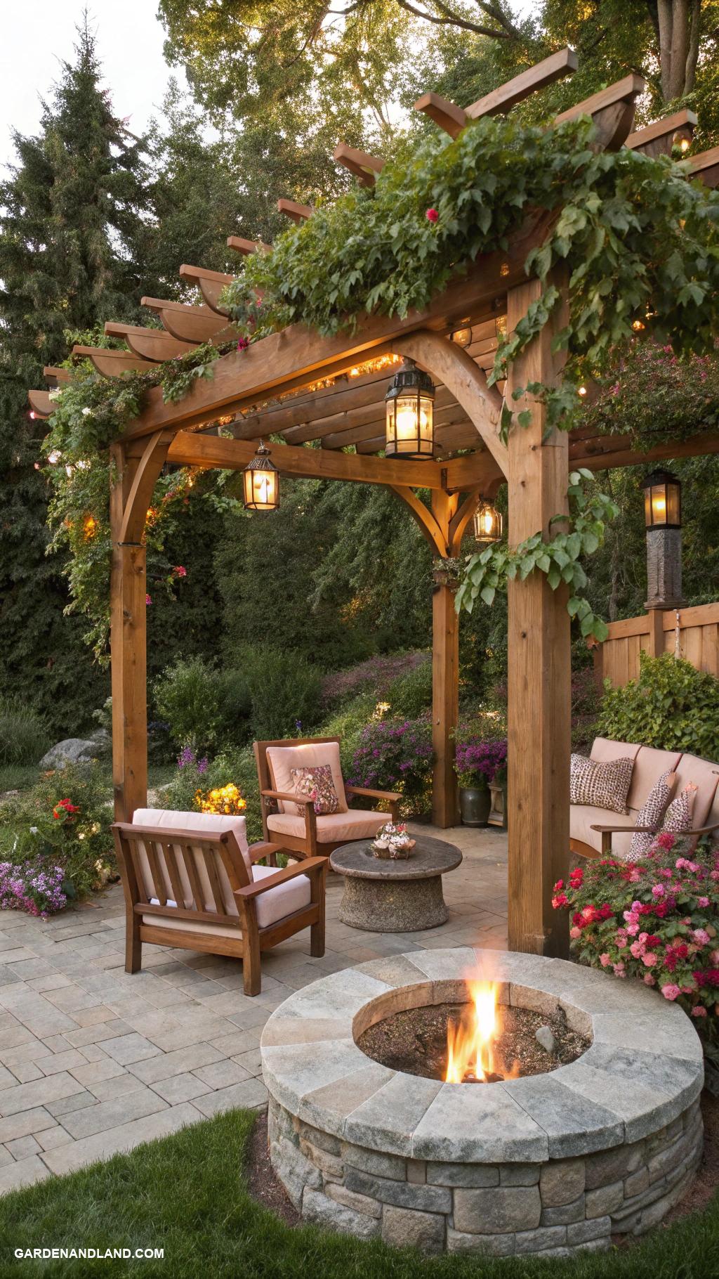 fire pit landscaping Install a wooden pergola for shade
